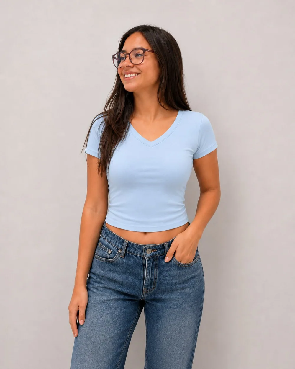 Baby Tees manga corta · cintura — Celeste