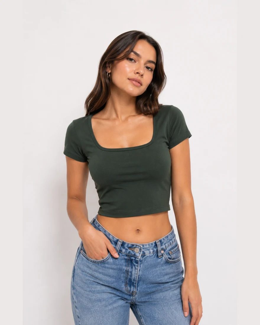 Baby Tees manga corta · crop — Verde Botella