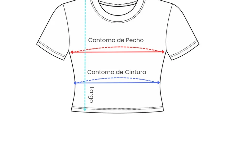 Diagrama de cómo medir una prenda: contorno de pecho, cintura y largo