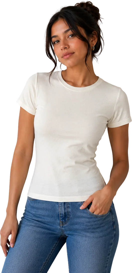 Baby Tees manga corta · cadera — Crema